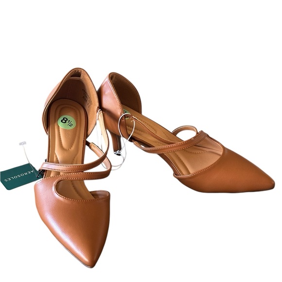 NWT AEROSOLES Pointed Toe tory Comfort Pump Heel Cognac 8.5 - Picture 1 of 4